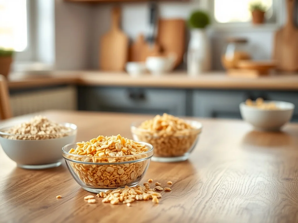 Miseczki z mielonymi płatkami owsianymi, cornflakes, orzechami i panko jako zamienniki tradycyjnej bułki tartej